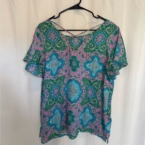 Patterned Women's Top - Green, blue and Pink